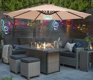 3m Cream  Outdoor Cantilever Banana Garden Parasol with Bluetooth Speaker and LED Lights