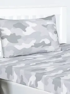 Grey Army Camouflage Double Fitted Sheet and Pillowcase Set