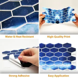 Walplus Shimmering Blue Honeycomb Hexa Tile Stickers 2D Multipack 60Pcs