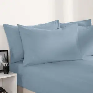 Brentfords Plain Duvet Cover Pillowcase Bedding Set, Blue - King