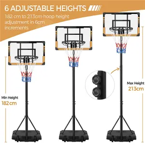 Yaheetech Brown Portable Basketball System with Adjustable Height Pole and Wheels 71.6cmL x 45.7cmW