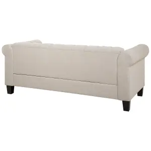 3 Seater Fabric Sofa Nailhead Trim Beige CHESTERFIELD