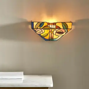 Tiffany Glass Wall Light Multi Colour Mackintosh Rose Shade Interior Sconce