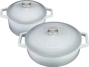 Cast Iron Casserole Set of 2 20cm & 28cm / 2.8L & 4.3L Dishes Oven Proof Enamelled Cast Iron Pans with Lids