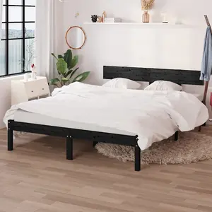 Berkfield Bed Frame Black Solid Wood 120x190 cm Small Double