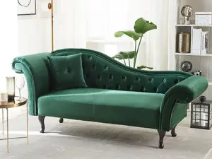 Left Hand Chaise Lounge Velvet Dark Green LATTES