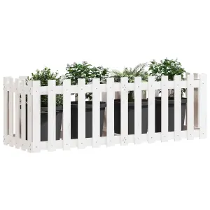 Berkfield Garden Raised Bed with Fence Design White 150x50x50 cm Solid Wood Pine