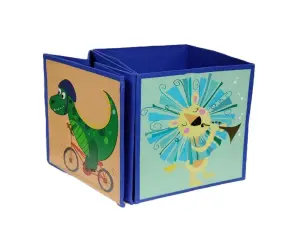 Kids Blue Toy Storage Cube Boxes 2 Fabric Storage Unit Boxes 26cm Dinosaur and Lion