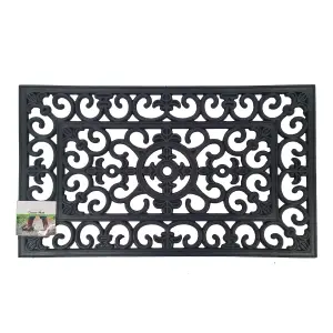 simpa Heavy Duty Rubber Door Mat - Set of 2 Standard Mats 75cm (L) x 45cm (W). Wrought Iron Style Design.