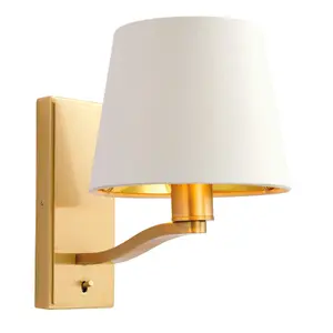 Wall Light Satin Brass Plate & Vintage White Fabric 40W E14 Dimmable