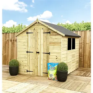 8 x 4 Garden Shed Pressure Treated T&G Double Door Apex Wooden Garden Shed - 2 Windows (8' x 4') / (8ft x 4ft) (8x4)