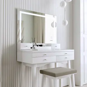 Madison White Dressing Table with Large Mirror Framed with LED Light