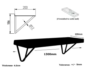 Reclaimed Wooden Shelf with Bracket WIRE 9" 220mm - Colour Light Oak - Length 130cm