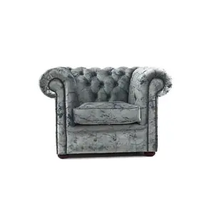 Chesterfield Low Back Club ArmChair Marble Real Velvet Fabric In Classic Style