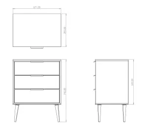 Ready assembled Matt grey & white 3 Drawer Midi Chest of drawers (H)740mm (W)575mm (D)395mm