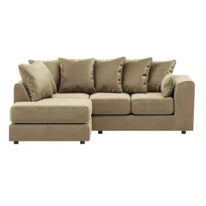 Brooklyn Plush Velvet 3 to 4 Seater L Shaped Corner Sofa Foam Beige Left Hand Facing