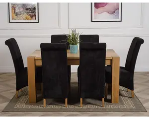 Kuba 150 x 85 cm Chunky Medium Oak Dining Table and 6 Chairs Dining Set with Montana Black Fabric Chairs