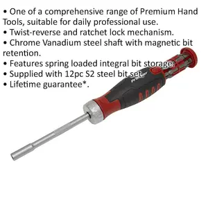 12 PACK Ratchet Screwdriver Set - Reversible Mechanism - Chrome Vanadium Steel