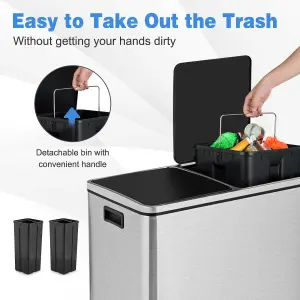 Costway 2x30L Recycling Pedal Bin Double Kitchen Waste Bin with Plastic Inner Buckets