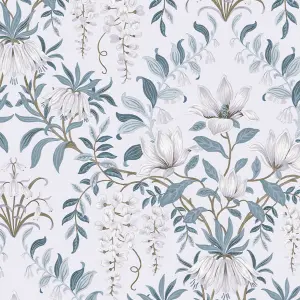 Laura Ashley Parterre Off white & seaspray Damask Smooth Wallpaper Sample