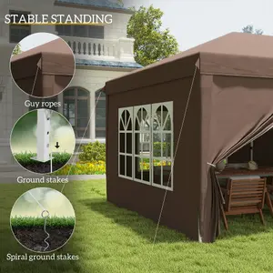 Outsunny 3 x 6m Pop Up Gazebo Height Adjustable Party Tent w/ Storage Bag Brown