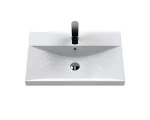 Retro 1 Drawer Wall Hung Vanity Unit with Thin-Edge 1 Tap Hole Ceramic Basin - 600mm - Satin Grey - Balterley