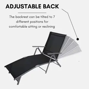 Reclining Outdoor Sun Lounger - 7 Position Folding Chair, Aluminium Frame Summer Garden Furniture