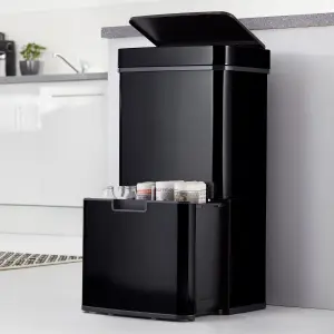 Cooks Professonal Recycling Sensor Bin - 4 Compartments plus Food Caddy, 75 Litre Capacity & Stainless Steel body - Black