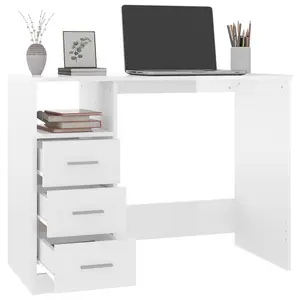 Berkfield Desk with Drawers High Gloss White 102x50x76 cm Engineered Wood