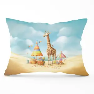 Giraffe On A Beach Holiday Cushions 33cm x 48cm