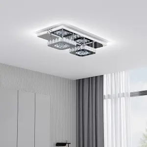 Modern 42cm W Small Chrome Effect Crystal Flush LED Cool White Ceiling Light Fixture