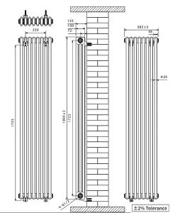 Right Radiators 1800x382 mm Vertical Traditional 3 Column Cast Iron Style Radiator White