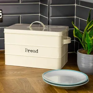 Harbour Housewares - Vintage Metal Kitchen Bread Bin - 40cm - Cream