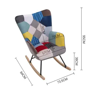 Patchwork Velvet Effect Rocking Chair Rocker Recliner Armchair