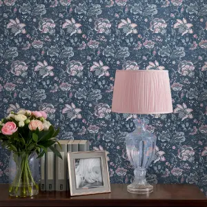 Laura Ashley Portia Dark seaspray Floral Smooth Wallpaper