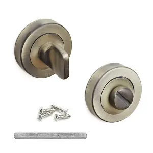 DecorAndDecor - Door Handle Set - Antique Brass Bathroom Door Handle With Lock - Brass Internal Door Lever Handles - Solace Range