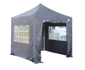 All Seasons Gazebos 2.5x2.5 Full Waterproof Pop Up Gazebo with 4 Lightweight Side Panels and Accessories Black