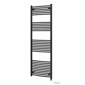 Rinse Bathrooms Electric Heated Towel Rail Curved Black Bathroom Towel Radiator 1800x600mm - 800W