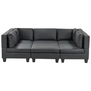 5-Seater Modular Faux Leather Sofa with Ottoman Black UNSTAD