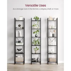 Lakesha Etagere Bookcase Ebony Black / 187.5cm H x 40cm W x 30cm D