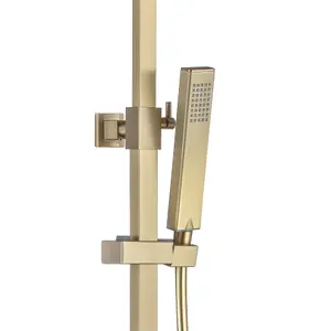 ENKI Enzo Brushed Brass Sqaure 2-Outlet Thermostatic Shower Head & Handheld Ultra Slim 200mm