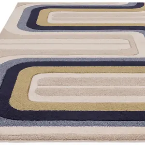 Cream Grey Abstract 13mm Thick Stain-Resistant Rug For Bedroom, Dining Room, Easy to Clean Modern Rug-120cm X 170cm