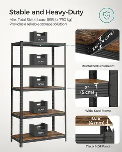 SONGMICS 5 Tier Shelving Unit, Rack, Industrial, Adjustable Shelves, for Living Room, Kitchen, Garage, Black & Rustic Brown