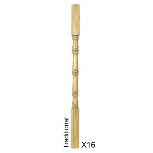 Oak Spindle Traditional 41mm x 41mm x 900mm - 16 Pack UK Manufactured Traditional Products Ltd