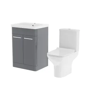 Nes Home  Floorstanding Vanity Basin Unit & Rimless Close Coupled Toilet Steel Grey