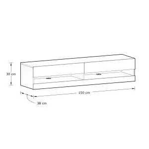 GFW Leon 150cm Wall TV Unit with LED Oak