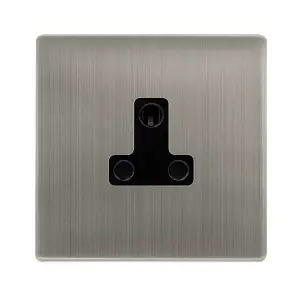 Stainless Steel Screwless Plate 1 Gang 5A Round Pin Socket - Black Trim - SE Home