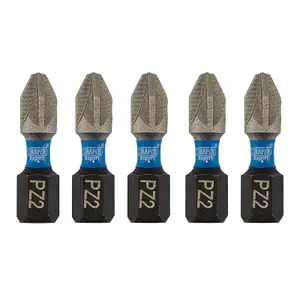 Draper Expert PZ-Type Impact Screwdriver Bits, No.2 x 25mm, 1/4" Hex (Pack of 5) 04951