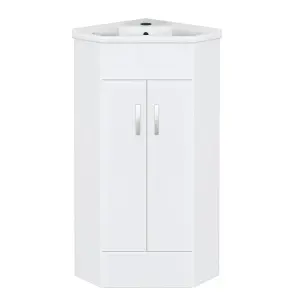 Bubly Bathrooms™ Two Door Corner Vanity Unit & Basin Sink - 555mm - Gloss White