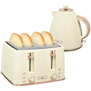 HOMCOM 1.7L Kettle and Toaster Set with Defrost Reheat and Crumb Tray Beige